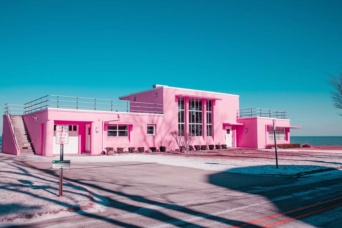 indiana dunes national lakeshore pink concrete building under clear blue sky doors